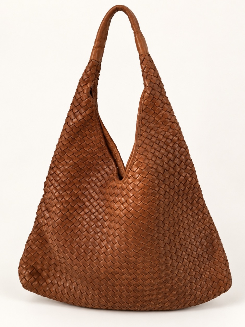 Braided Leather Hobo Bag - Brown